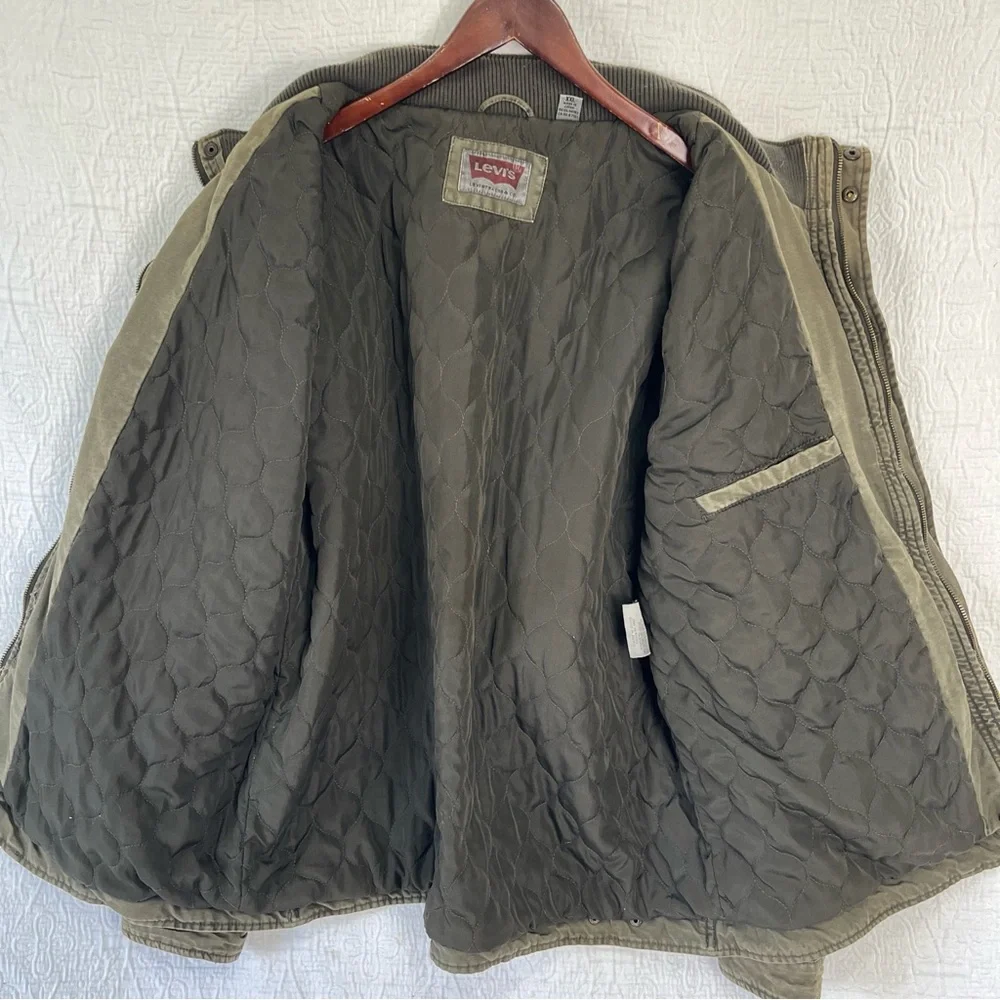 Levis Men XXL Military Field Jacket Green Cotton Canvas Quilt Lined Trucker Coat - Picture 8 of 16